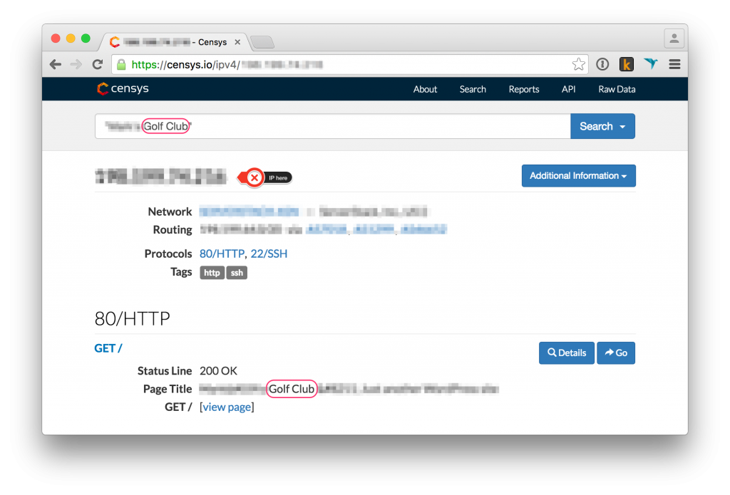 Serving a blog as default page for IP makes the blog discoverable in censys.io